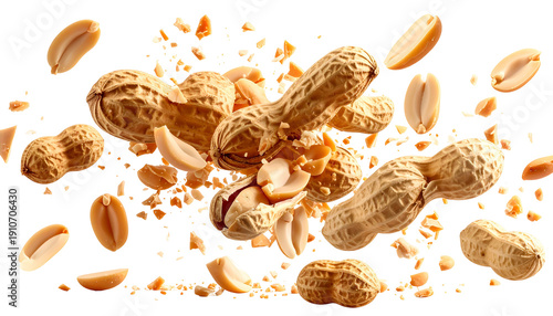 Wallpaper Mural Floating peanuts, whole and shelled, with fragments, against a black background Torontodigital.ca