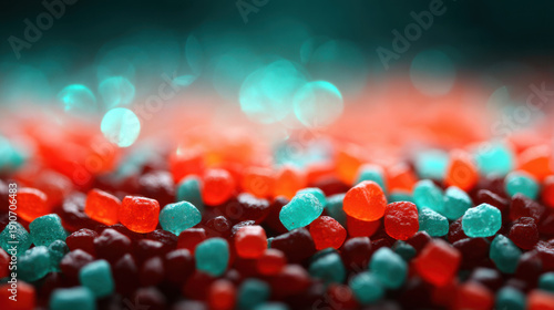 Wallpaper Mural Macro view of colorful recycled plastic pellets glowing under soft light creating abstract environmental texture and sustainable manufacturing concept Torontodigital.ca