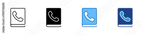 Phone Directory Multiple Style Icon Design Vector - Phone handset on book representing contact directory, phone listing, and address reference
