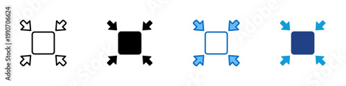 Resize Object Multiple Style Icon Design Vector - Square with outward arrows representing resizing, scaling, and layout adjustment