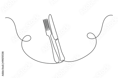 Minimal knife and fork icon one line art modern design