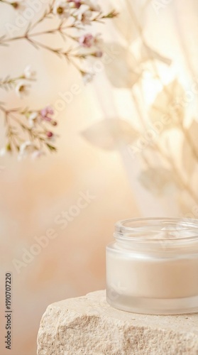 Wallpaper Mural Spring elegant pastel branding background for commercial marketing Elegant Cream Jar Surrounded by Delicate Floral Background Torontodigital.ca