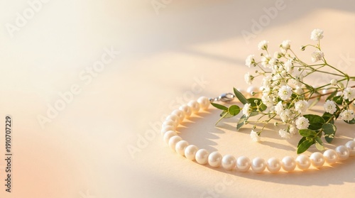 Wallpaper Mural Spring elegant pastel branding background for commercial marketing Elegant Pearl Necklace with Delicate Flowers on Soft Background Torontodigital.ca