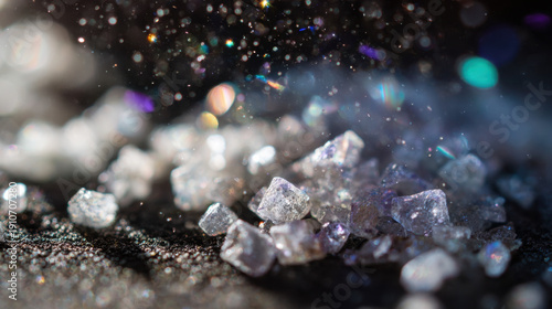 Wallpaper Mural Transparent recycled glass fragments glowing in dramatic light with floating particles and abstract background symbolizing recycling technology and environmental sustainability concept Torontodigital.ca