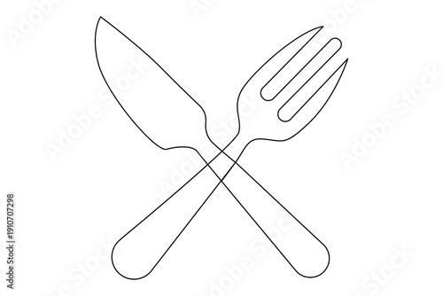 Food service knife and fork, continuous one line drawing