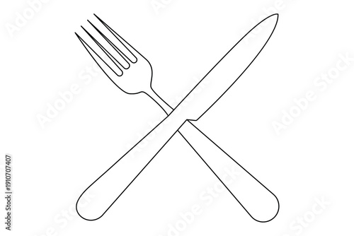 Dining utensils knife and fork continuous one line minimalist icon