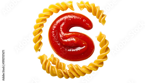 Wallpaper Mural Tomato sauce shaped like the letter "G" encircled by spiral pasta Torontodigital.ca