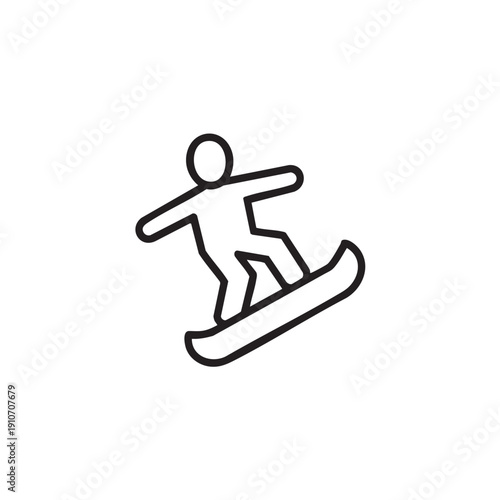 A person snowboarding down a slope with arms outstretched, simple line illustration on a plain background from a straightforward viewpoint