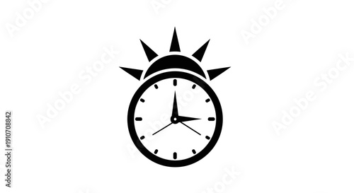 Black Alarm Clock with Rising Sun Symbol.