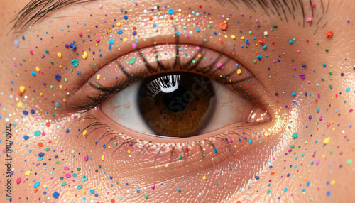Wallpaper Mural Close up view of female eye with bright multicolored fashion makeup. Holi indian color festival inspired. Studio macro shot Torontodigital.ca