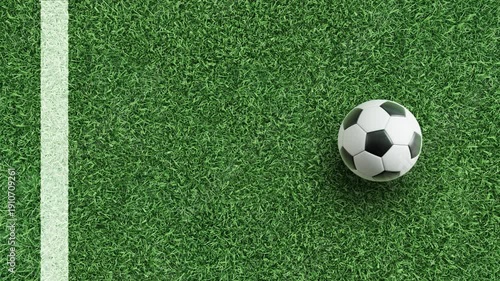 4K soccer field sideline background with ball on grass, alpha channel overlay ready, large copy space for text and titles, sports motion graphics footage