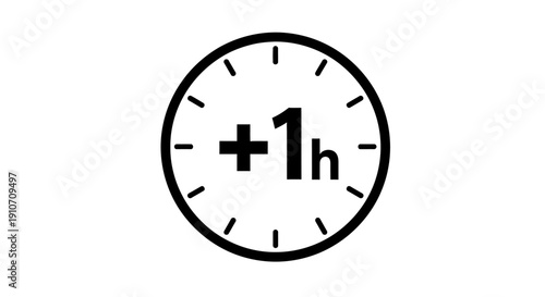 Clock Face Showing Plus One Hour Symbol.