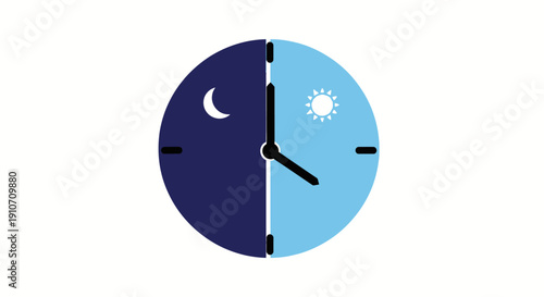Clock Face Showing Day and Night Cycle.