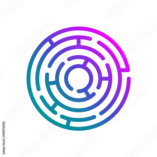 Round labyrinth maze with colorful gradient, line vector icon