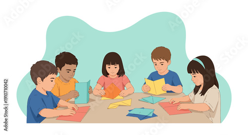 Children engaged in a creative art class activity together.