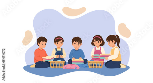 Children learning and playing together in a classroom setting.