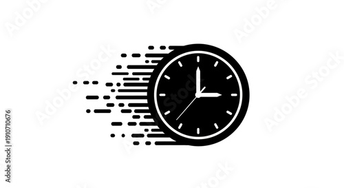 Black Clock Face with White Hands.