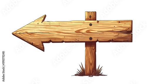 Wallpaper Mural Wooden signpost with arrow pointing left. Features visible wood grain, screws, and grass Torontodigital.ca