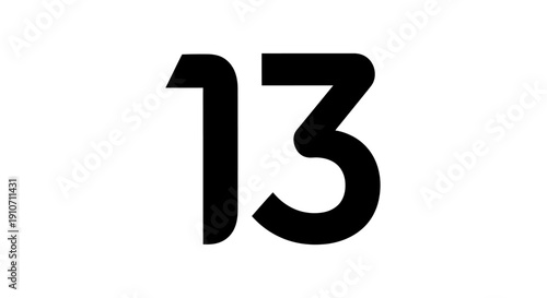 Black Number Thirteen on White Background.