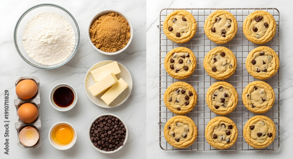 Obraz premium Flat lay with raw materials + finished products