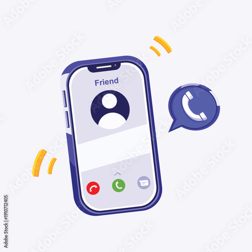 Incoming call interface illustration on smartphone screen representing mobile communication and digital connectivity concept.