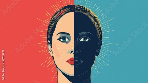 Bipolar, Bipolar disorder mental health acceptance concept, flat style illustration promoting awareness and support.