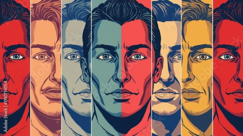 Bipolar, Illustration depicting bipolar disorder with emotional masks symbolizing mood swings and mental health challe...