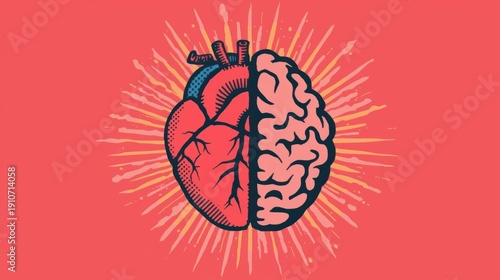 Bipolar, Bipolar disorder concept showing heart and brain imbalance in a flat, symbolic medical illustration.