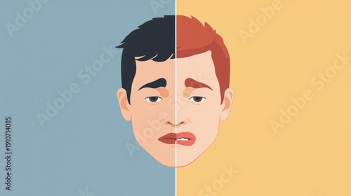 Bipolar, Bipolar disorder concept with emotional highs and lows depicted in a flat illustration style.