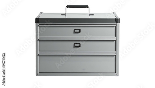 Wallpaper Mural Silver metal storage case with drawers and a handle, isolated on black Torontodigital.ca