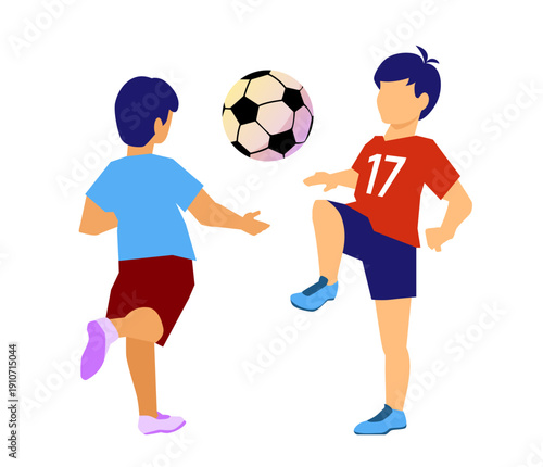 Kids playing football - colorful flat design style illustration