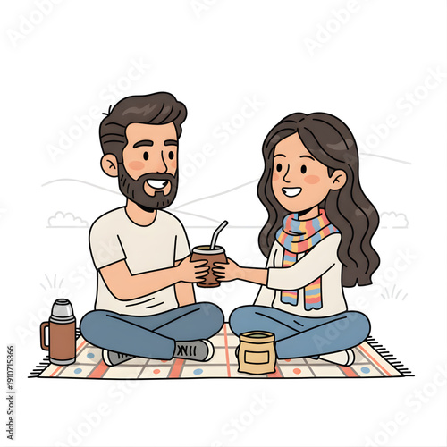 friends sharing mate drink together, relaxed expressions