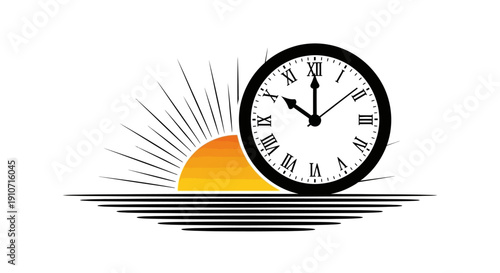 Roman Numeral Clock Face with Hands.