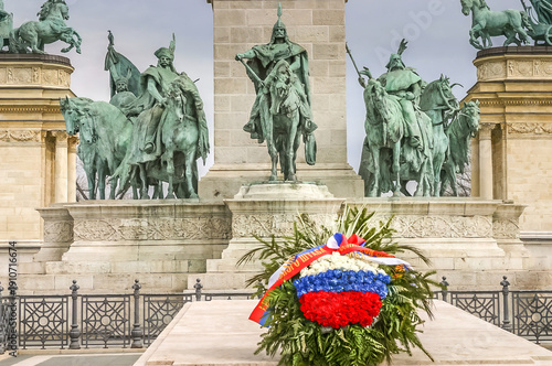 Monument sculpture in the Heroes Square, Budapest, Hungary