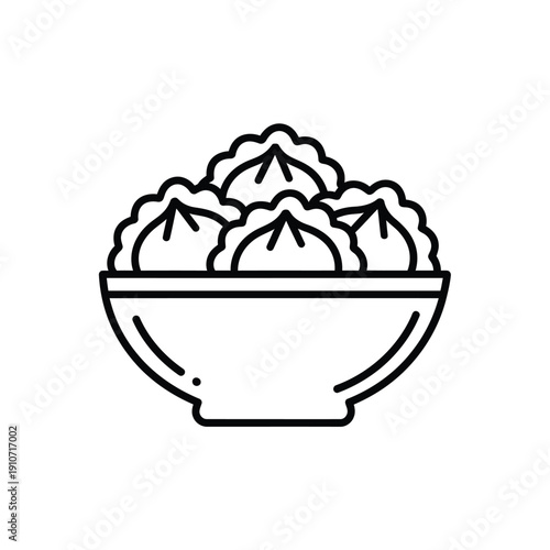 Steamed dumplings in bowl sketch illustration outline vector graphic art design element
