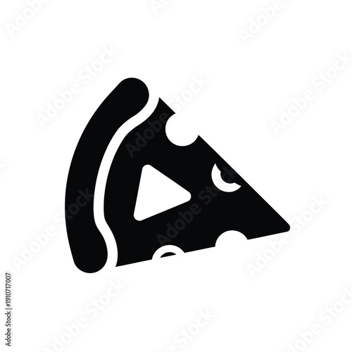 Pizza slice with play button solid black vector icon stock illustration isolated