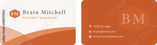 Terracotta Business Card Template – Minimal Hexagon Monogram with Layered Design