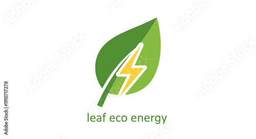 Green Leaf with Yellow Lightning Bolt: Eco Energy Concept.
