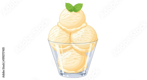 Creamy Vanilla Ice Cream Sundae with Fresh Mint Garnish.