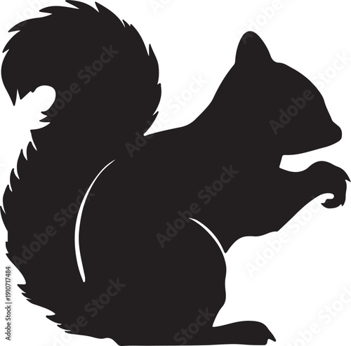 Silhouette Squirrel with a Nut: A simple, elegant silhouette of a squirrel, with its fluffy tail held high, clutching a nut. Ideal for minimalist designs.