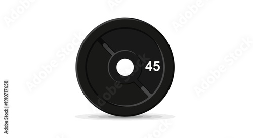 Black 45 Pound Weight Plate for Weightlifting and Strength Training.
