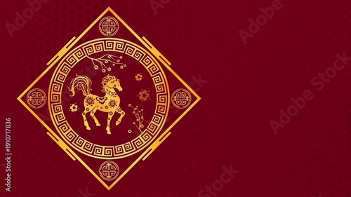 Celebrate the Joyous Chinese New Year of the Horse with Vibrant Symbols, Rich Tradition, and Traditional Patterns, Embracing Prosperity and Good Fortune in a Spirited Looping Animation