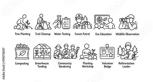 Collection of environmental conservation and community gardening icons