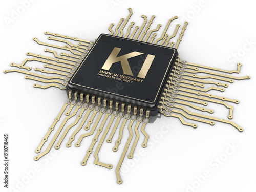 3d Microchip mit KI aus Deutschland auf transparenten Hintergrund, freigestellt. 3D Illustration