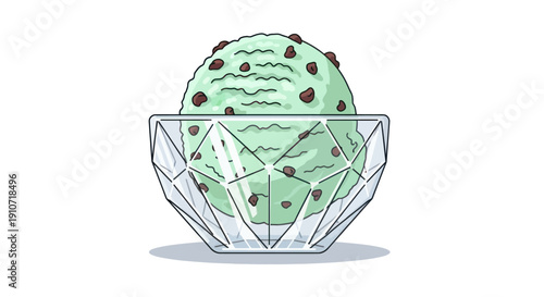 Mint Chocolate Chip Ice Cream in a Geometric Glass Bowl.