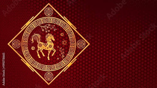 Celebrate the Chinese New Year of the Horse with Festive Decorative Elements, Rich Colors, and Symbolic Imagery Embodying Prosperity and Good Fortune