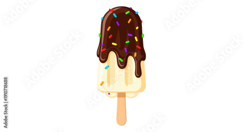 Delicious Vanilla Ice Cream Bar with Chocolate Dip and Colorful Sprinkles.