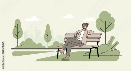 Man Relaxing on Park Bench in Serene Outdoor Setting 1.