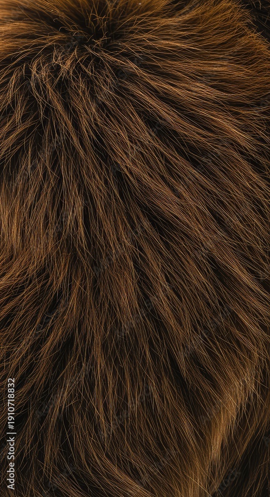 Fototapeta premium Close up texture of incredibly thick brown winter fur on an animal preparing for the cold weather and snow, emphasizing warmth ,protective layer ,wildlife adaptation ,outdoors