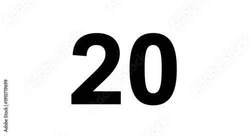 Black Number Twenty on White Background.